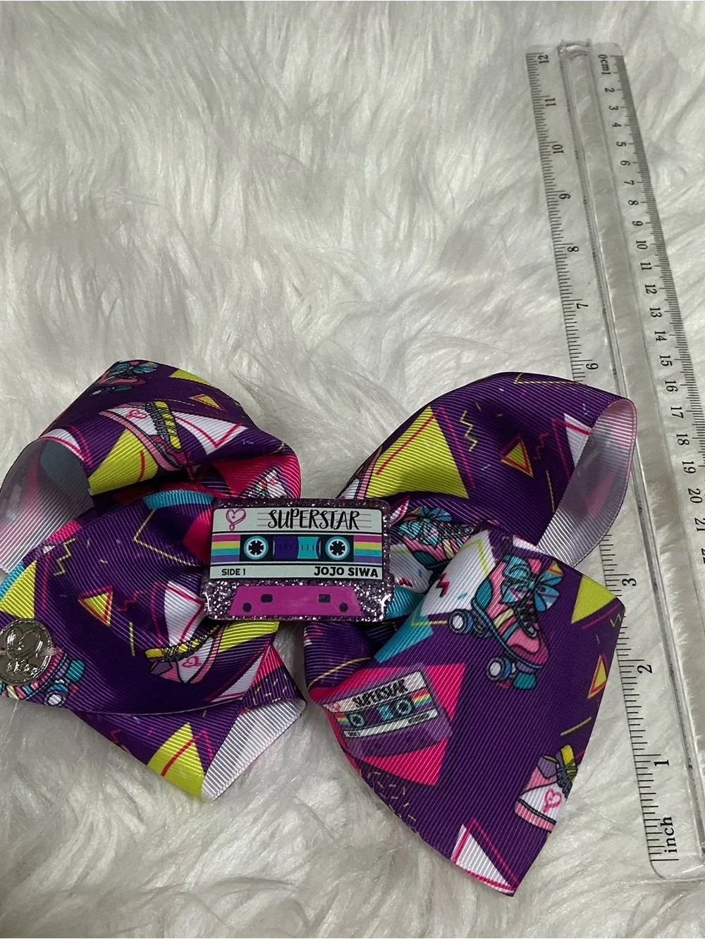 Purple multi color retro cassette tape Jojo Siwa hair bow
